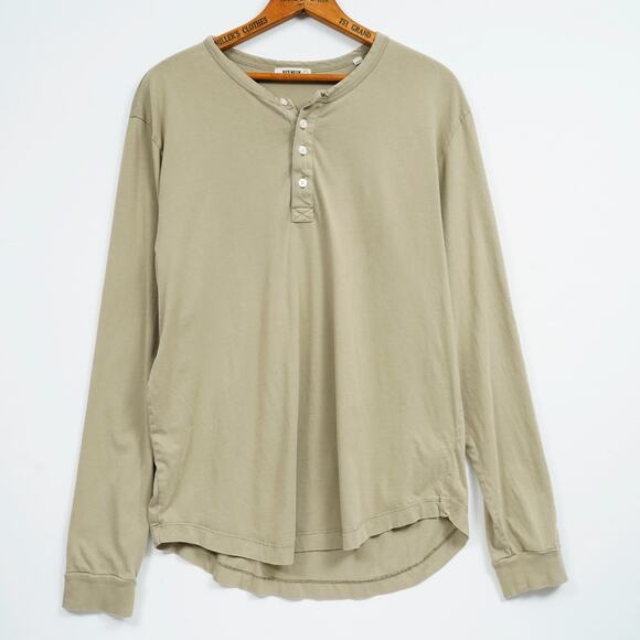 Buck Mason Other - Buck Mason Men's Long Sleeve Henley Shirt Beige Cotton Size L Curved Hem